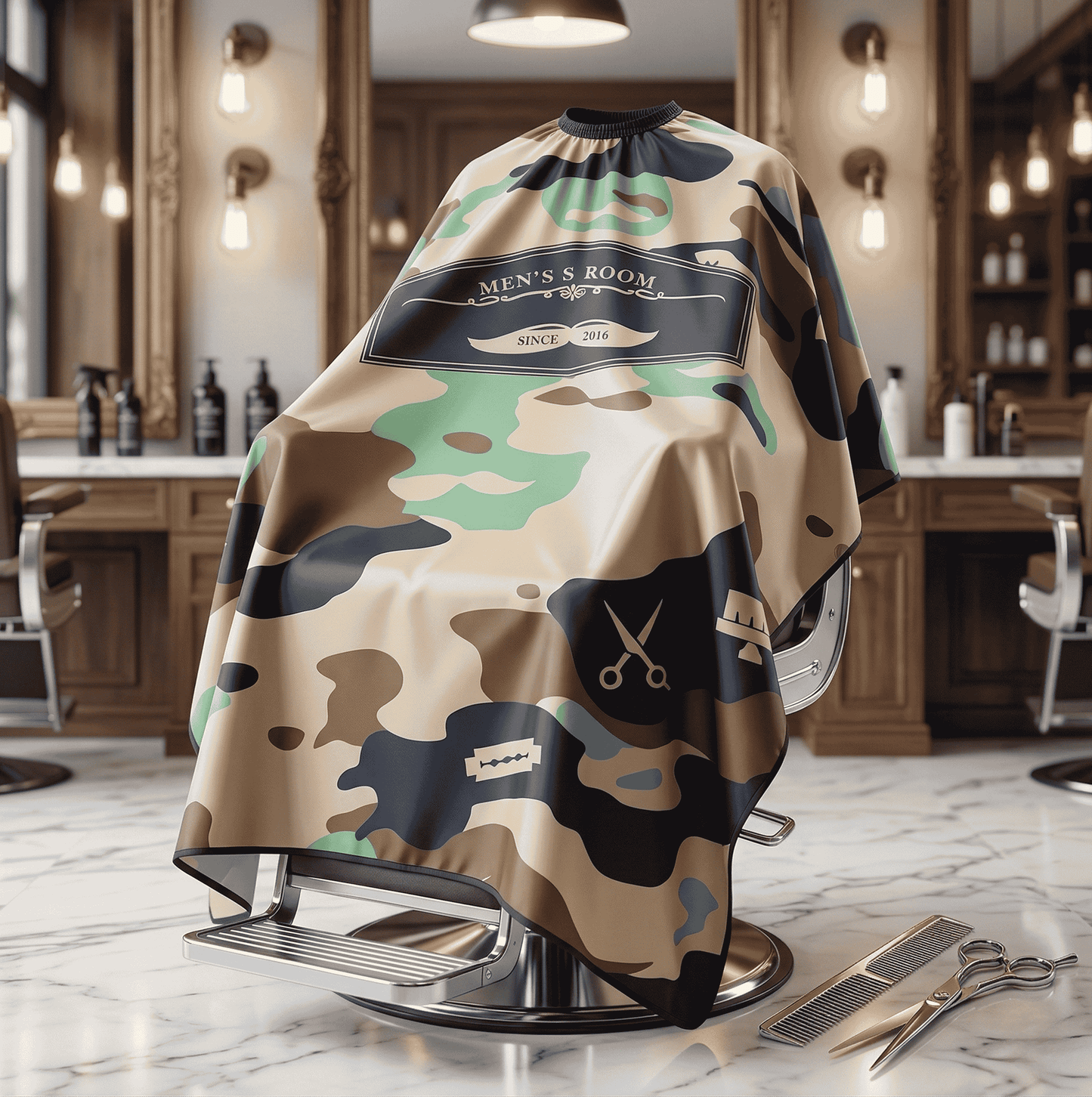 Cape de Coupe Barbier - Motif Camouflage "Old School"